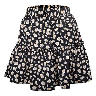 Women Floral Ruched Skirt Daisy Print Purple