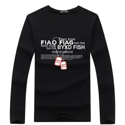 Men Black Fao Flag Fish Graphic Long Sleeve T-Shirt