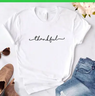 White Thankful Graphic T-Shirt for Women