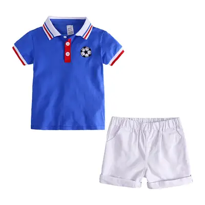 Boys Football Polo Shirt & Shorts Set Blue White