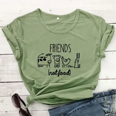Pink Friends Not Food Letter Short Sleeve T-Shirt