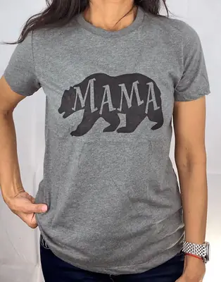 MAMA Bear Print T-Shirt Grey Men Women