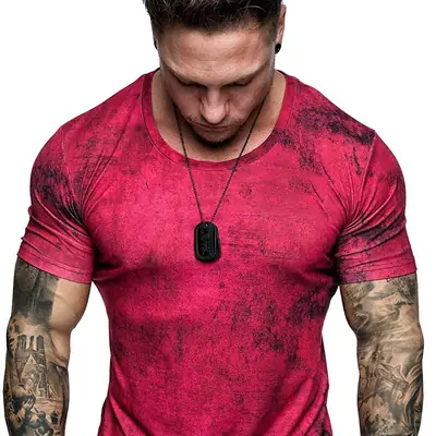 Men Grey Tie-Dyed Fitness T-Shirt Long Sleeve Crewneck