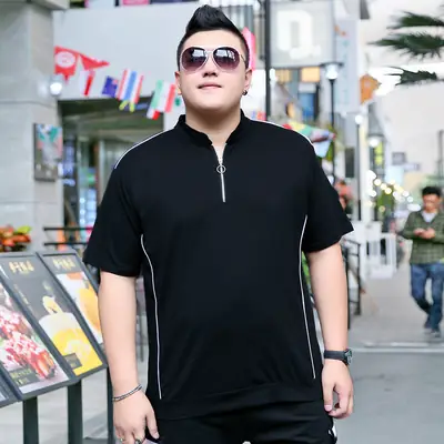 Men Black Fatty Collar Short Sleeve T-Shirt Extra Large