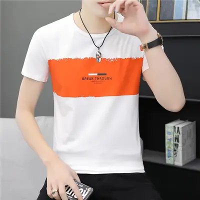 Men Cotton Graphic T-Shirt White Orange Base