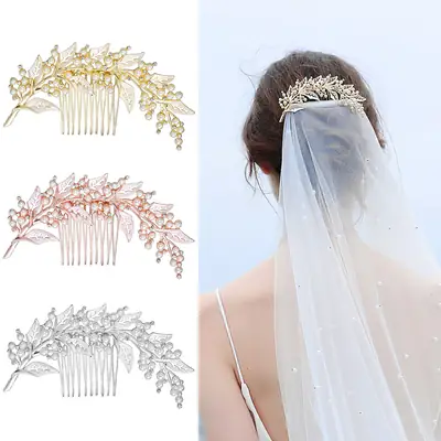 European Pearl Leaf Hair Comb for Bridal Wedding