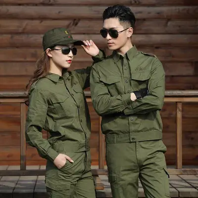 Men Army Green Camouflage Training Suit Women Short Sleeve Welder Wear
