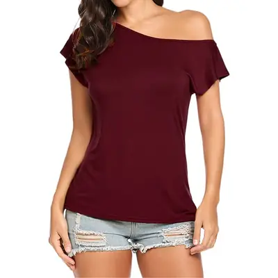 Women Green Off-Shoulder T-Shirt Casual Summer