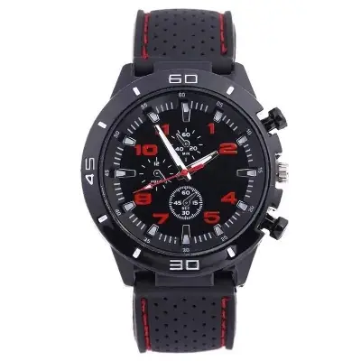 Black Sporty Men's Chronograph Watch with Silicone Strap