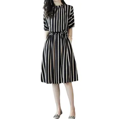 Women Striped A-Line Dress Summer New Korean Style