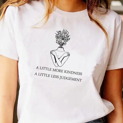 White T-Shirt with Kindness Flower Design