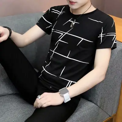 Men White Slim Fit T-Shirt Summer Casual All Match