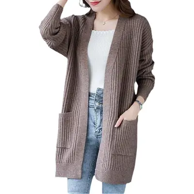 Women Knitted Long Sleeve Cardigan Sweater Beige