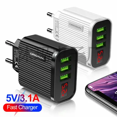 3 USB Digital Display Travel Charger Multi Port Charging Head
