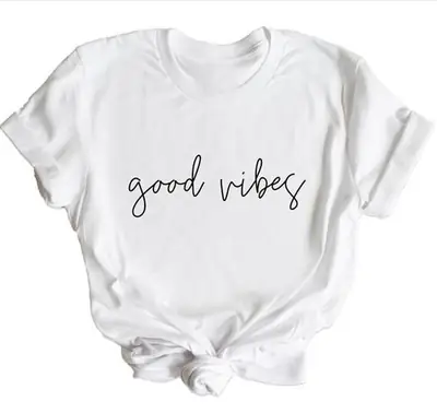 White T-Shirt with "Good Vibes" Print