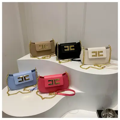 White Chain Shoulder Bag with Gold Embroidery