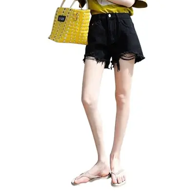 Women Black Ripped High Waist Shorts 2020