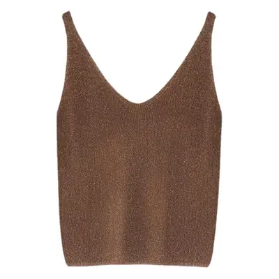 Women Silk V-Neck Camisole Set Brown