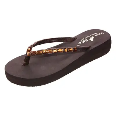 2026 Summer New Trendy Outdoor Slippers with Rhinestones, Women's Flip-Flops with Medium Heel, Breathable and Non-Slip Beach Sandals