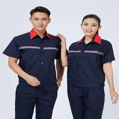 Navy Blue Gas Station Shirt Men Women Stripe