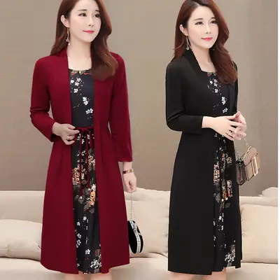 Elegant Maroon Floral Belted Dress for Women
