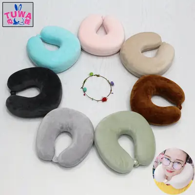 U-Shaped Memory Foam Neck Pillow Black Travel Office