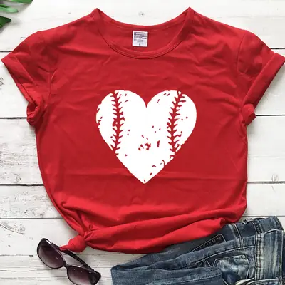 Yellow Baseball Heart T-Shirt for Women