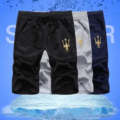 Men Navy Blue Cotton Cropped Trousers with Logo