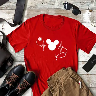 Mickey Mouse Stethoscope White T-Shirt Short Sleeve