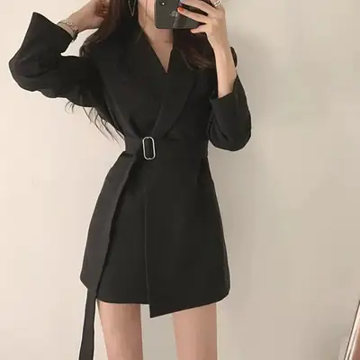 Women's Chic Blazer Jacket Spring 2026 Beige Belted