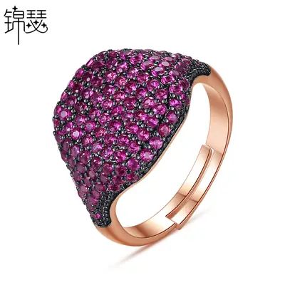 Jinse Rose Red Zircon Ring Adjustable European American