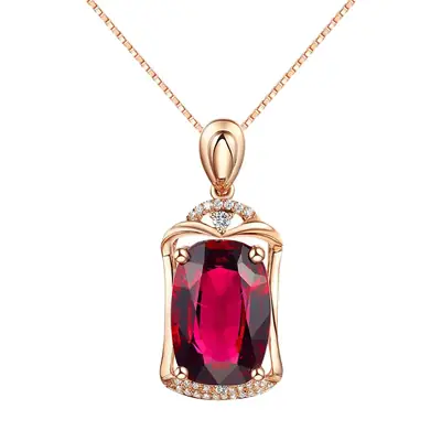 18K Rose Gold Tourmaline Pendant Necklace Red Ruby Color