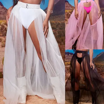 Pink Mesh Long Skirt Party Wear Lightweight Sunscreen