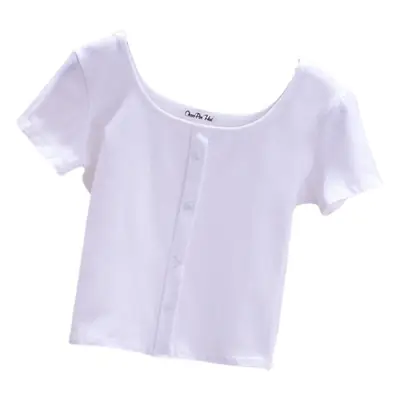 Women Black Navel Exposed T-Shirt Short Sleeve