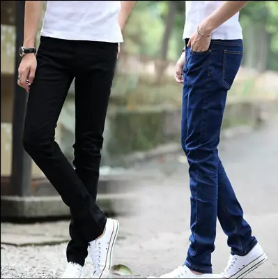 Men Slim Fit Skinny Jeans Black Stain Resistant Korean Style