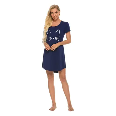 Black Printed Sleepwear Set for Women Round Neck Loose Fit