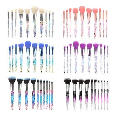 10 Diamond Crystal Makeup Brushes Set with Acrylic Handles