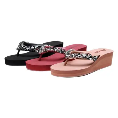 New thick bottom triangle rhinestone women's slippers summer fashion outro flip-flops Korean version of wedge sandals wholesale