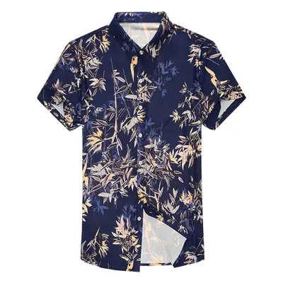Men's Short Sleeve Floral Shirt Ice Silk Summer Non-Iron