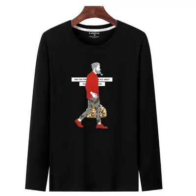 Men Graphic Long Sleeve T-Shirt Black Slim Fit