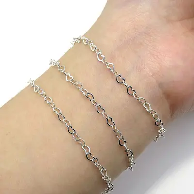 S925 Sterling Silver Heart Chain Bracelet Sweater 4mm