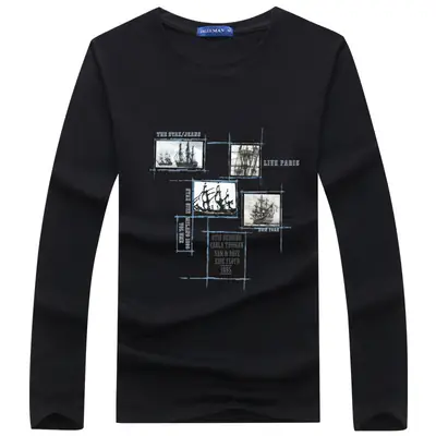 Men Cotton Long Sleeve T-Shirt Navy Blue Graphic Print