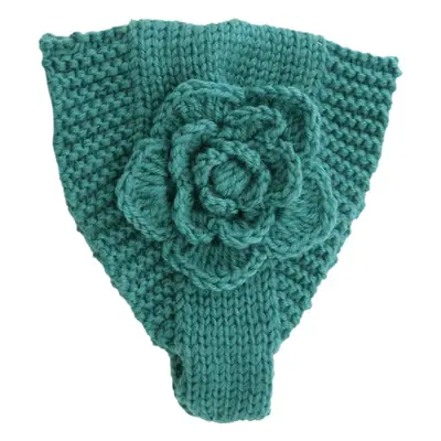 Blue Knitted Wool Hair Belt with Rose Flower