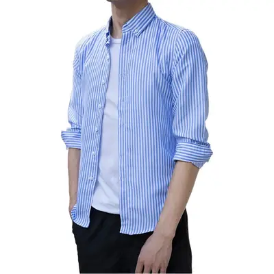 Men's Black & White Striped Long Sleeve Shirt 3/4 Sleeve