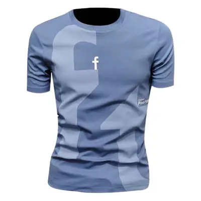 Men Slim Fit Printed T-Shirt Blue Gray Casual Wear