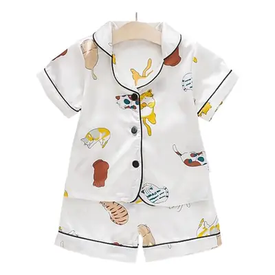 Baby Pajamas Blue Cat Print 0-4Yr Single Breasted