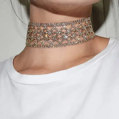 European American Shiny Diamond Rhinestone Cross Collar Necklace