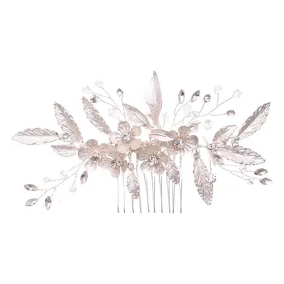 Tuanming Bridal Hair Comb with Pearl Crystal Leaf Design