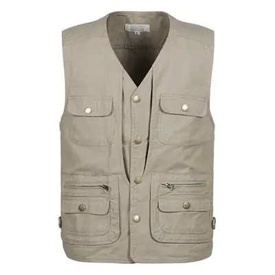 Father's Vest Large Beige Button Front Sleeve Pocket