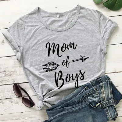 Pink Mom of Boys Tee with Arrow Design